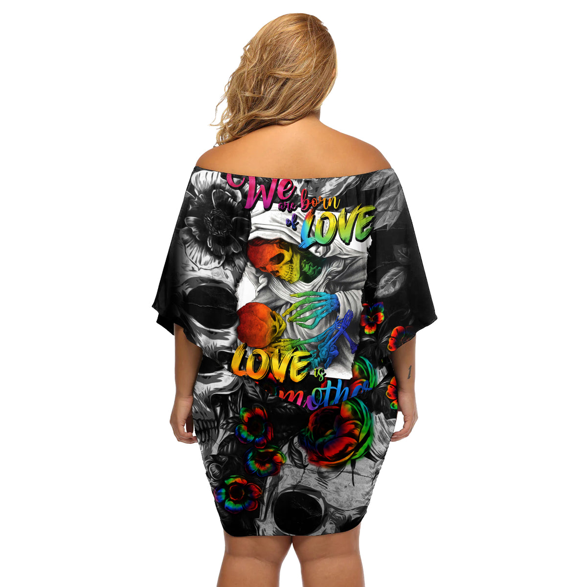 LGBT Off Shoulder Short Dress Lgbt We Are Born Of Love Love Is Our Mother - Wonder Print Shop