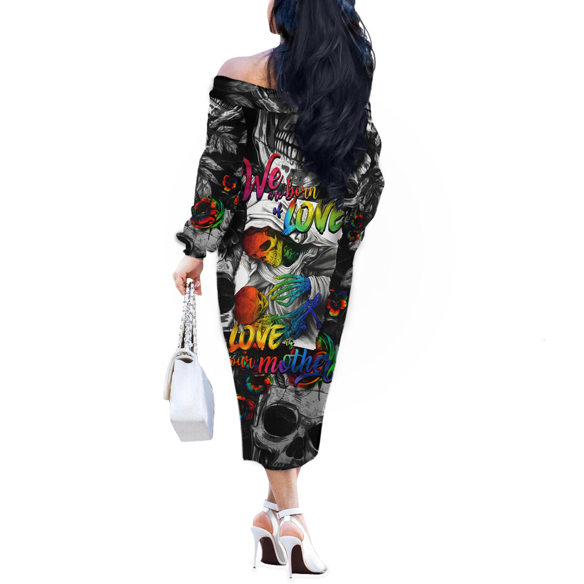 LGBT Off The Shoulder Long Sleeve Dress Lgbt We Are Born Of Love Love Is Our Mother - Wonder Print Shop