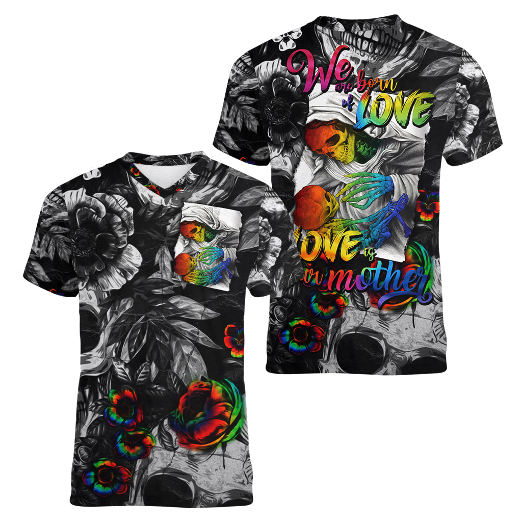 LGBT Women V Neck T Shirt Lgbt We Are Born Of Love Love Is Our Mother - Wonder Print Shop