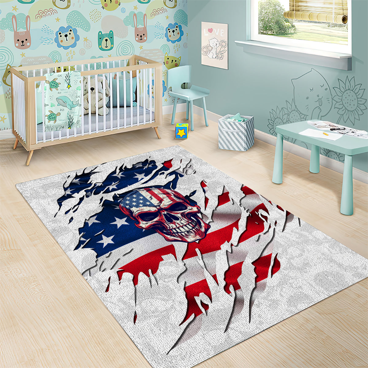 American Flag Skull Area Rug - Wonder Print Shop