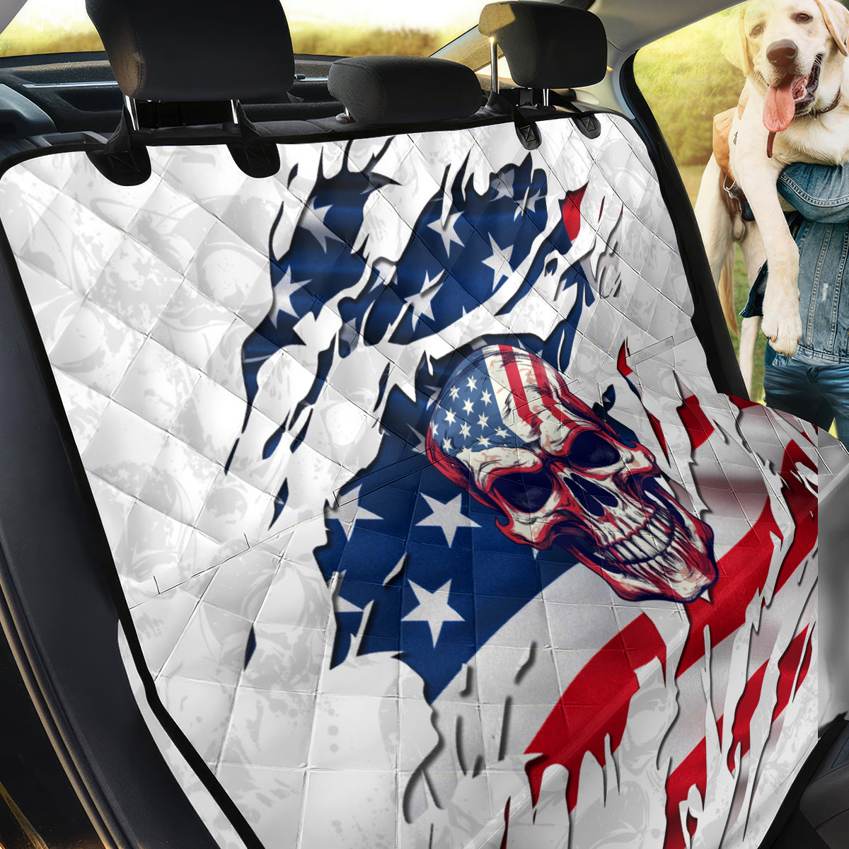 American Flag Skull Back Car Seat Cover - Wonder Print Shop