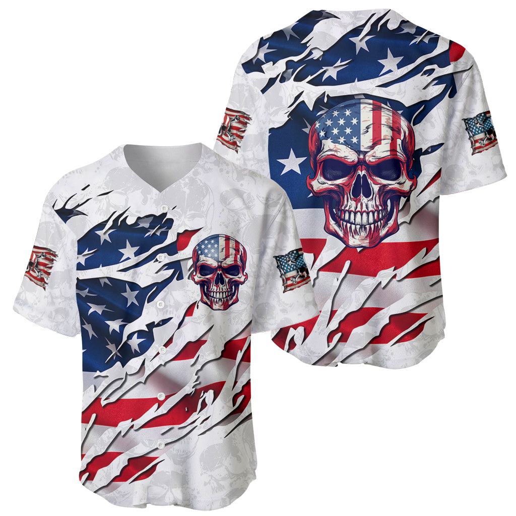 American Flag Skull Baseball Jersey - Wonder Print Shop