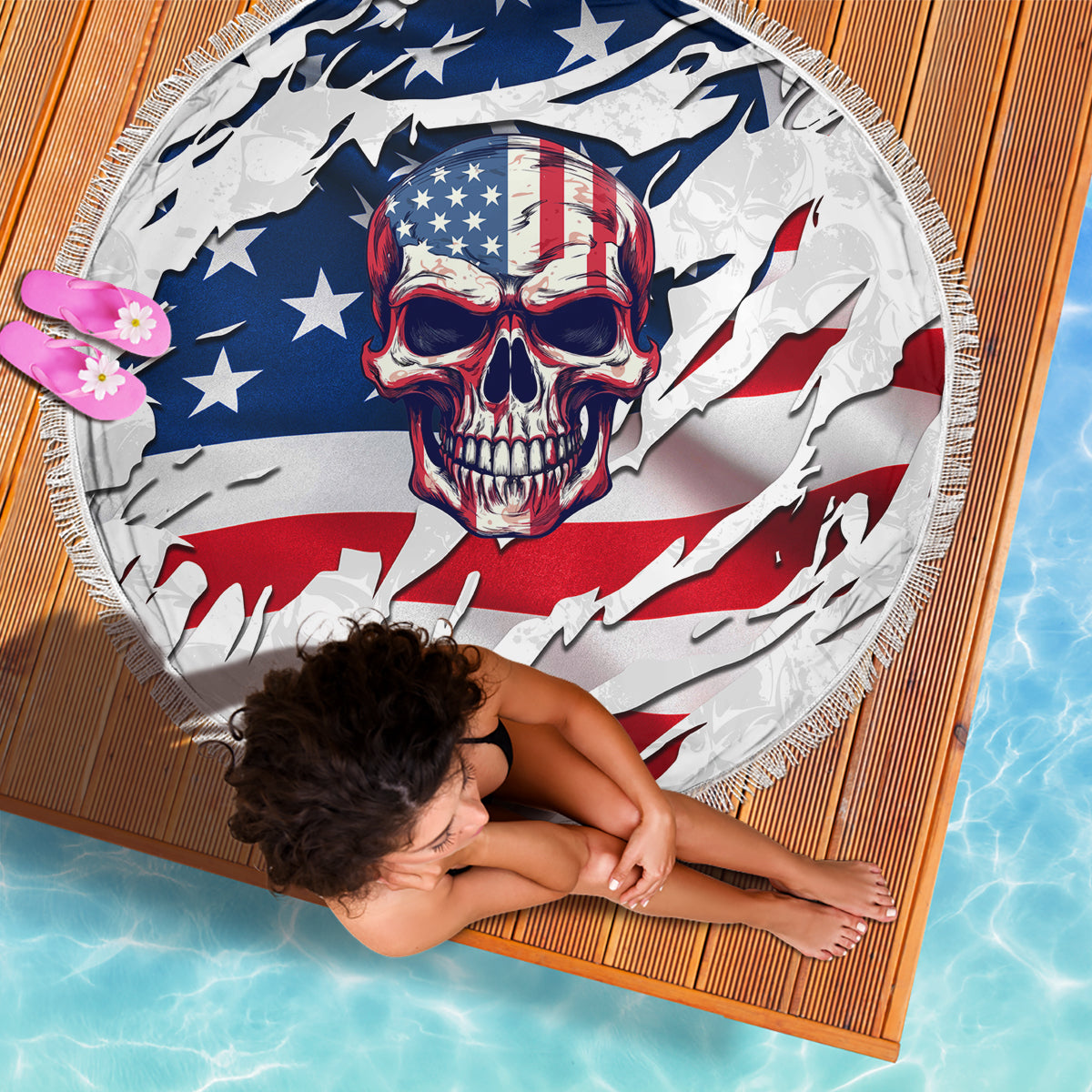 American Flag Skull Beach Blanket - Wonder Print Shop