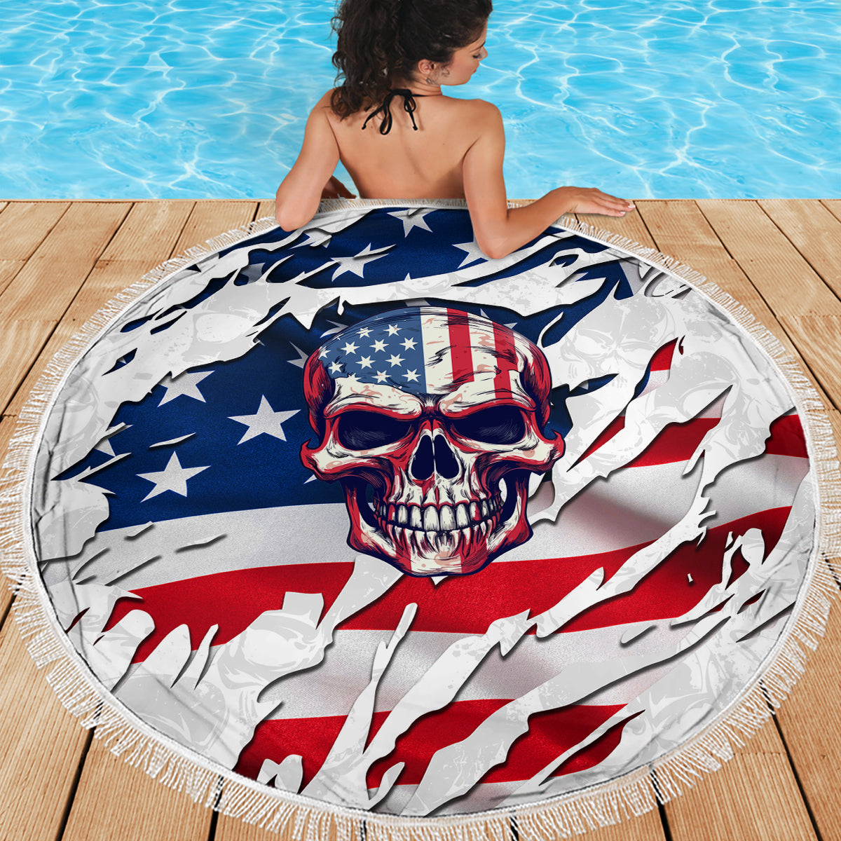 American Flag Skull Beach Blanket - Wonder Print Shop