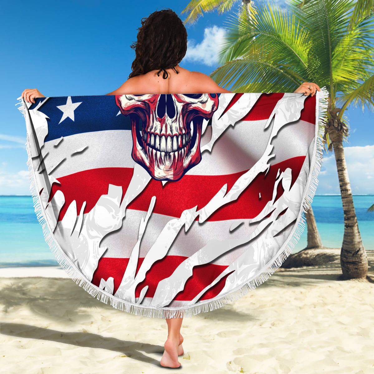American Flag Skull Beach Blanket - Wonder Print Shop