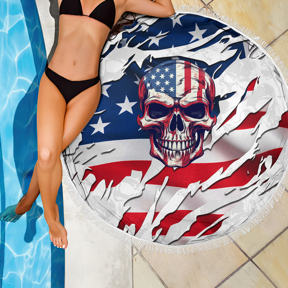 American Flag Skull Beach Blanket - Wonder Print Shop