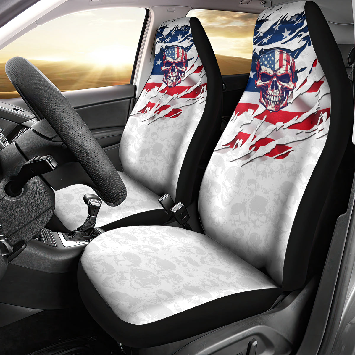 American Flag Skull Car Seat Cover - Wonder Print Shop