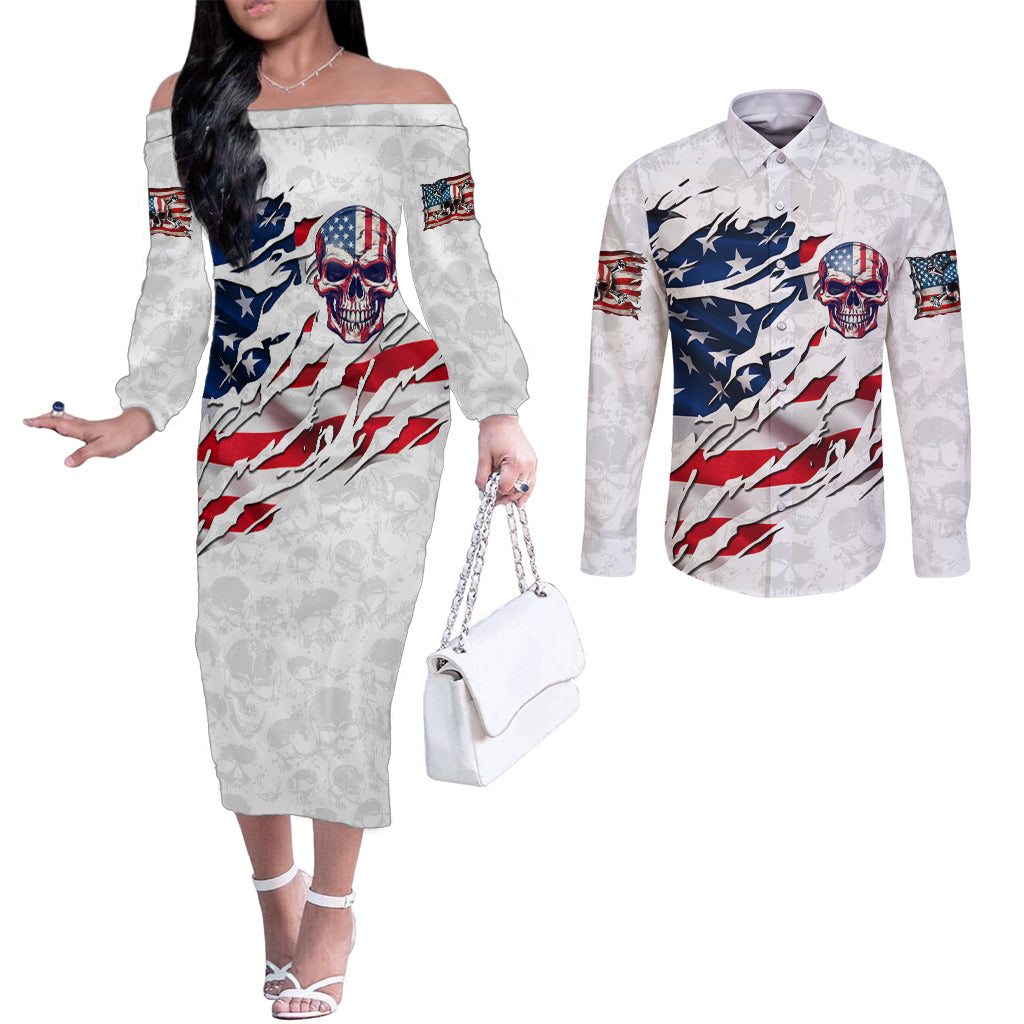 american-flag-skull-couples-matching-off-the-shoulder-long-sleeve-dress-and-long-sleeve-button-shirt