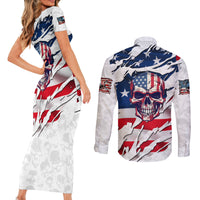 American Flag Skull Couples Matching Short Sleeve Bodycon Dress and Long Sleeve Button Shirt - Wonder Print Shop