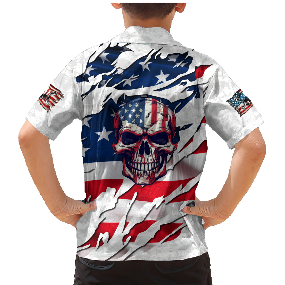 American Flag Skull Family Matching Mermaid Dress and Hawaiian Shirt - Wonder Print Shop