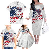American Flag Skull Family Matching Off Shoulder Long Sleeve Dress and Hawaiian Shirt - Wonder Print Shop