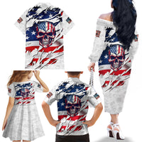 American Flag Skull Family Matching Off Shoulder Long Sleeve Dress and Hawaiian Shirt - Wonder Print Shop