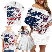 American Flag Skull Family Matching Off Shoulder Short Dress and Hawaiian Shirt - Wonder Print Shop