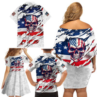 American Flag Skull Family Matching Off Shoulder Short Dress and Hawaiian Shirt - Wonder Print Shop