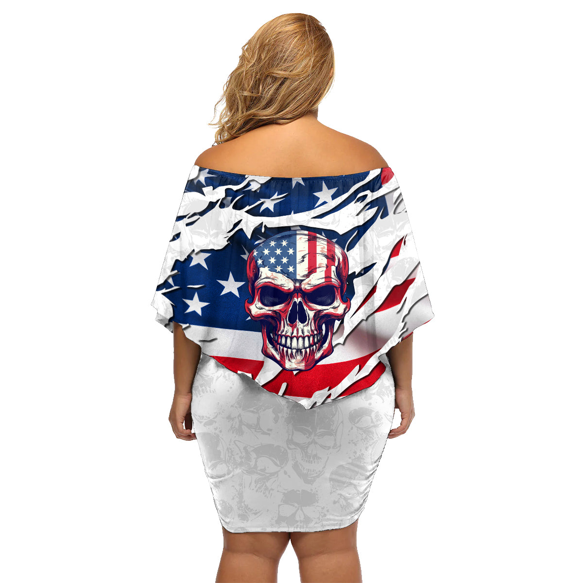 American Flag Skull Family Matching Off Shoulder Short Dress and Hawaiian Shirt - Wonder Print Shop