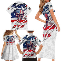 American Flag Skull Family Matching Short Sleeve Bodycon Dress and Hawaiian Shirt - Wonder Print Shop
