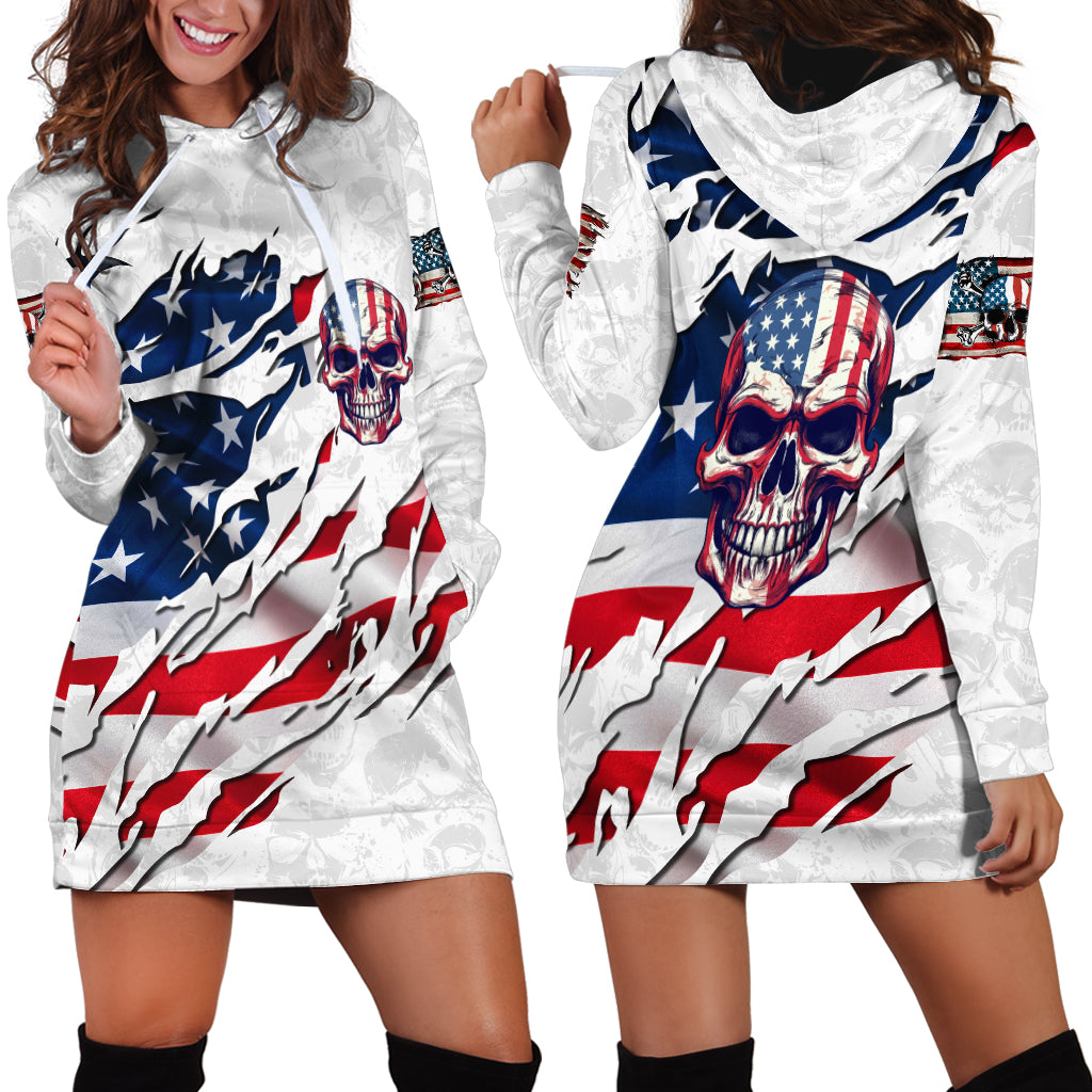 American Flag Skull Hoodie Dress - Wonder Print Shop