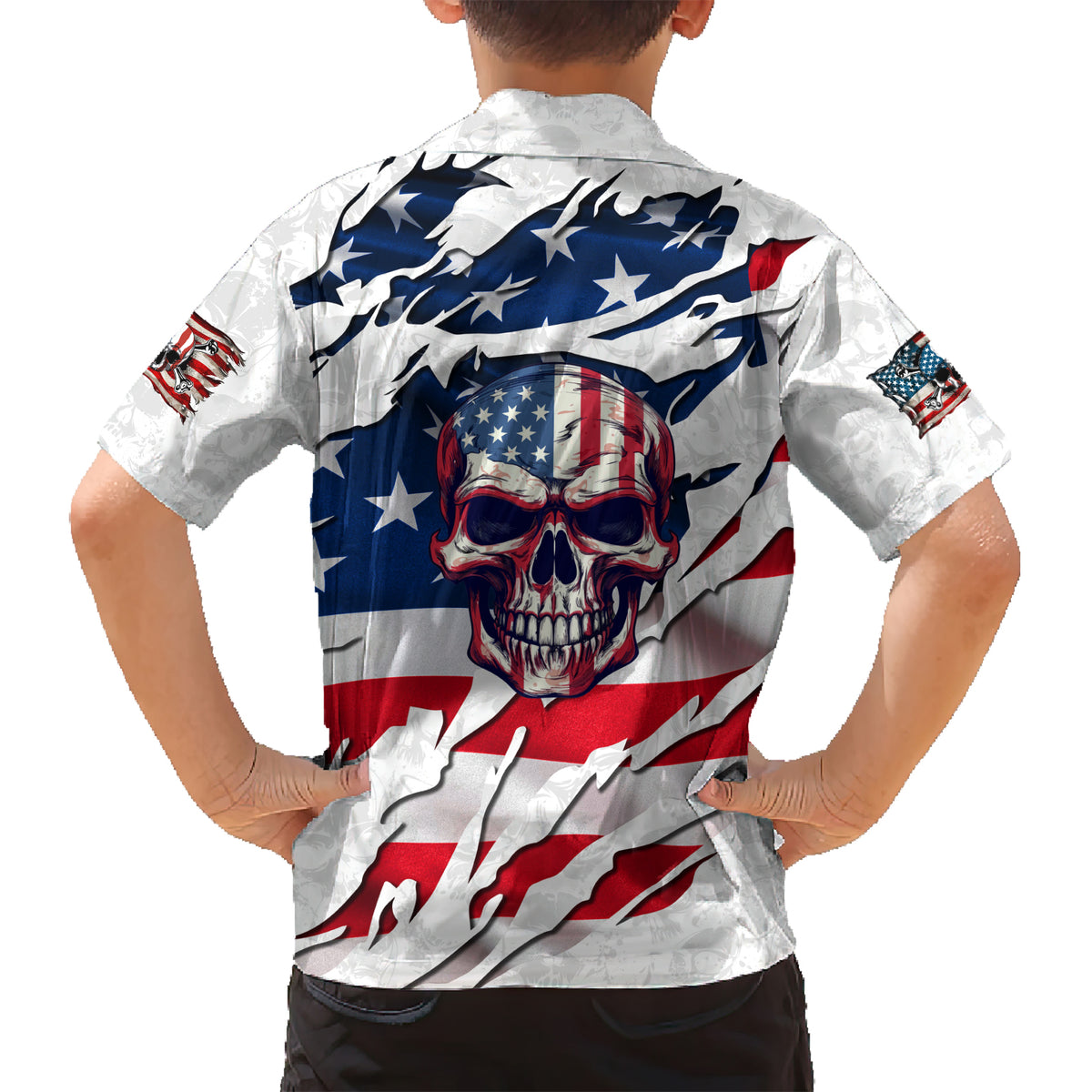 American Flag Skull Kid Hawaiian Shirt - Wonder Print Shop