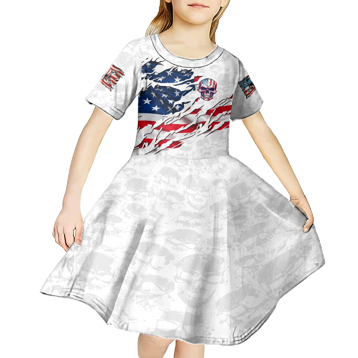 American Flag Skull Kid Short Sleeve Dress - Wonder Print Shop