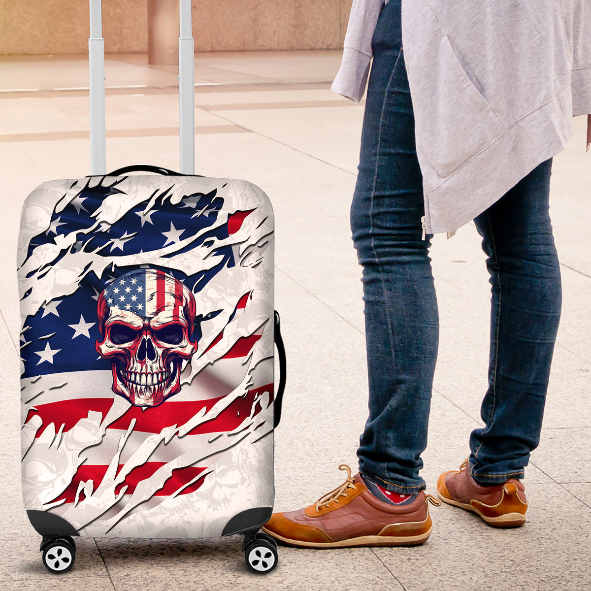 American Flag Skull Luggage Cover - Wonder Print Shop