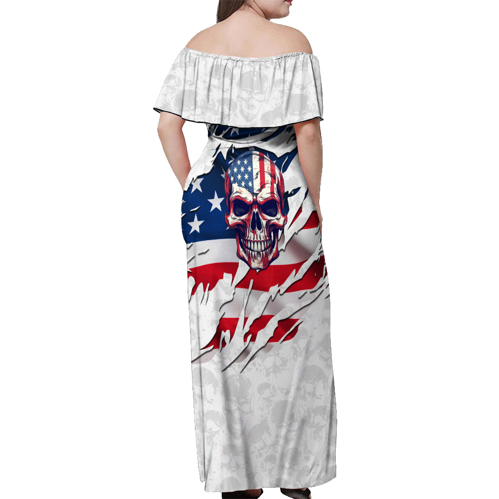 American Flag Skull Off Shoulder Maxi Dress - Wonder Print Shop
