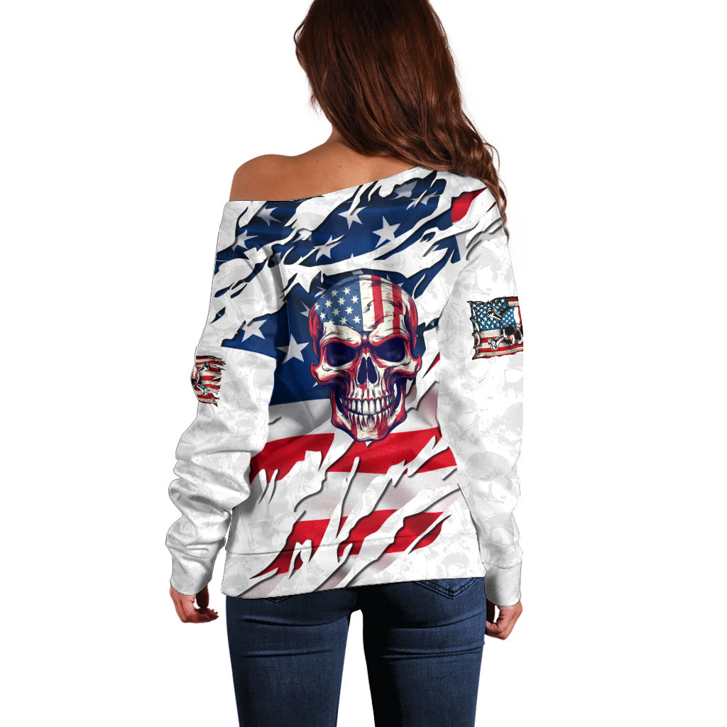 American Flag Skull Off Shoulder Sweater - Wonder Print Shop