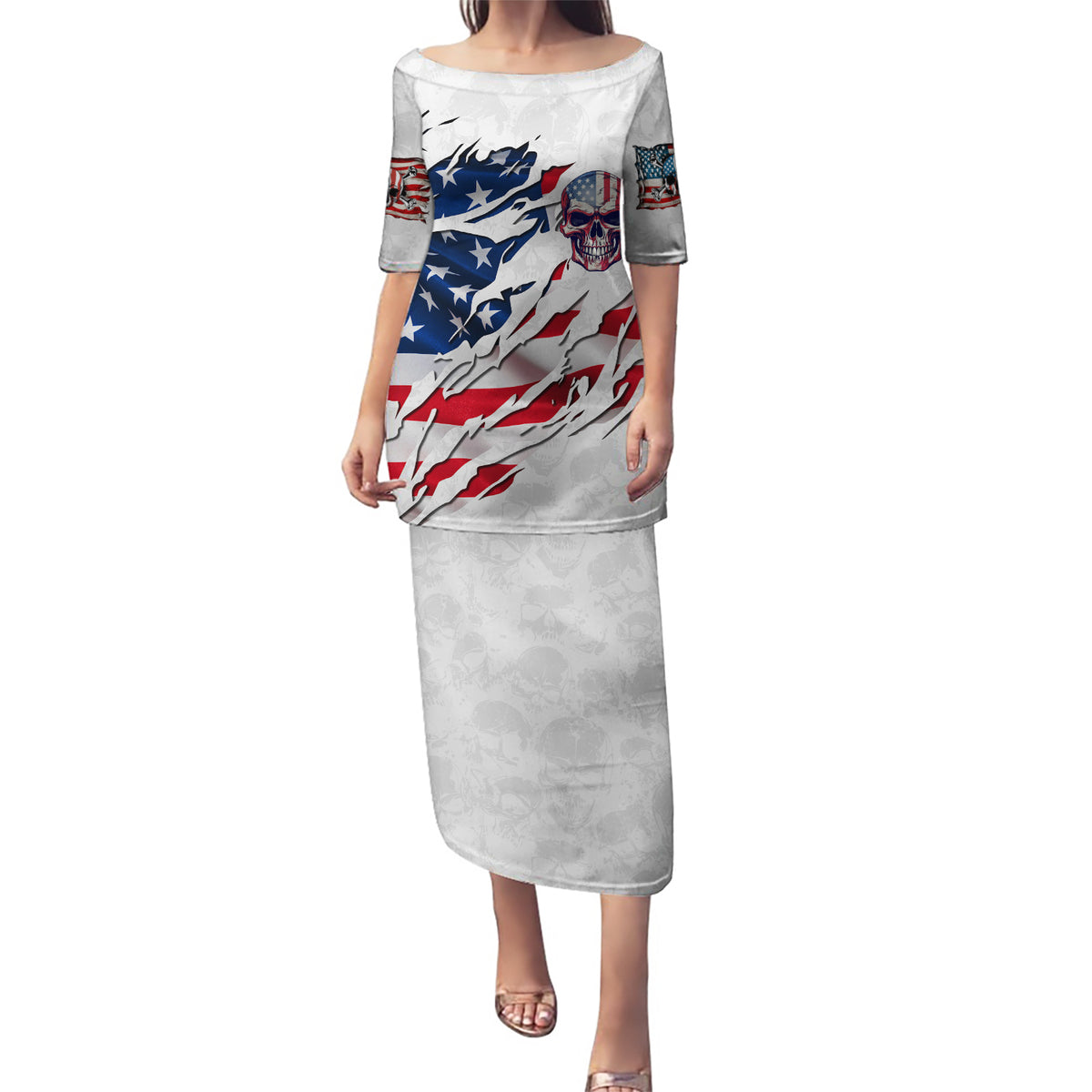 American Flag Skull Puletasi - Wonder Print Shop