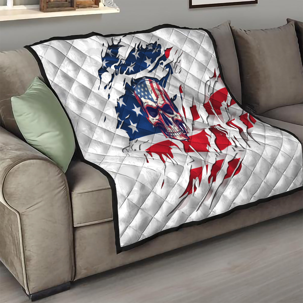 American Flag Skull Quilt - Wonder Print Shop