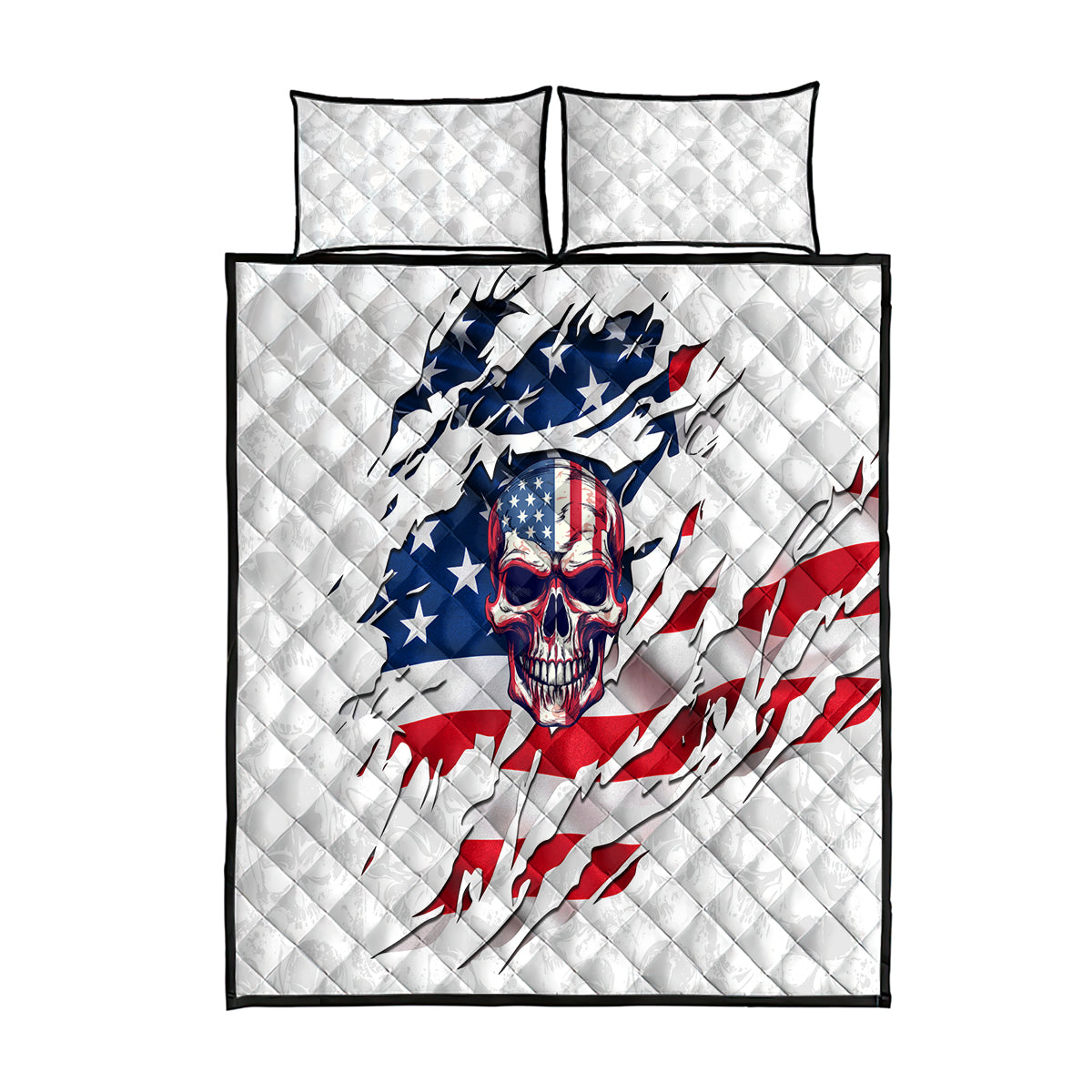 American Flag Skull Quilt Bed Set - Wonder Print Shop