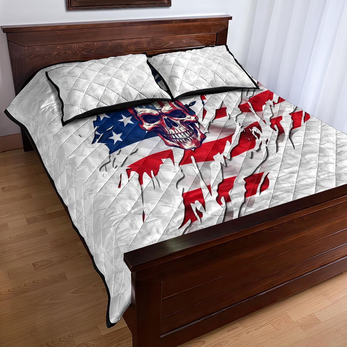 American Flag Skull Quilt Bed Set - Wonder Print Shop