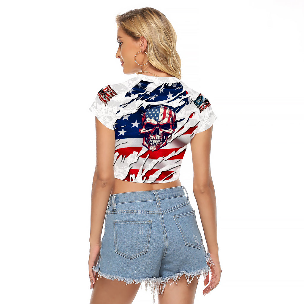 American Flag Skull Raglan Cropped T Shirt - Wonder Print Shop
