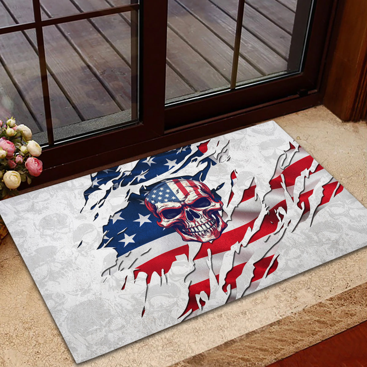 American Flag Skull Rubber Doormat - Wonder Print Shop