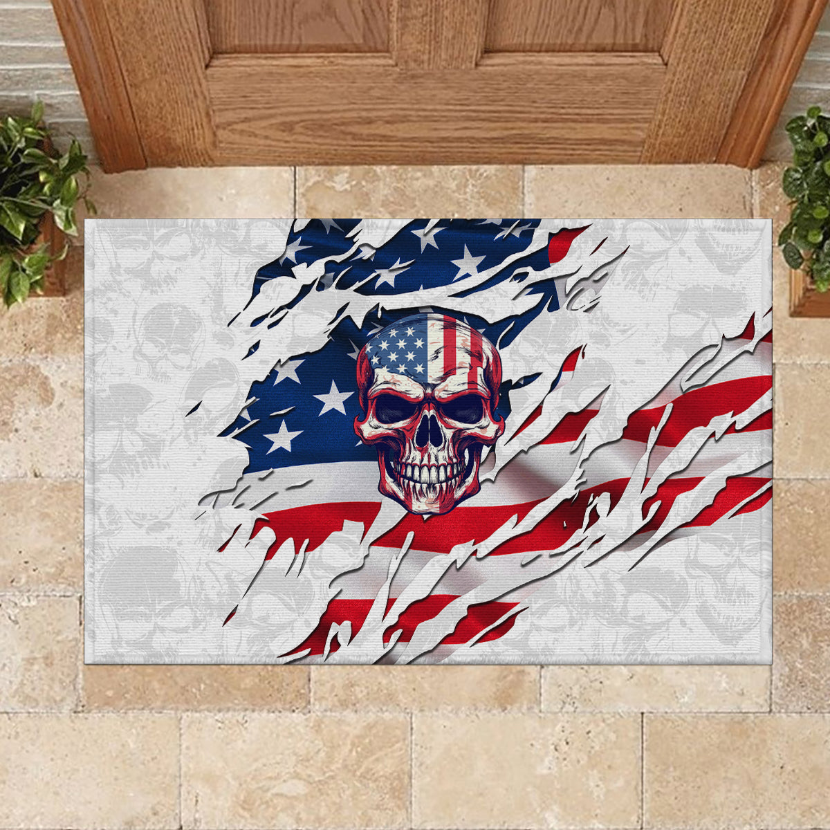 American Flag Skull Rubber Doormat - Wonder Print Shop