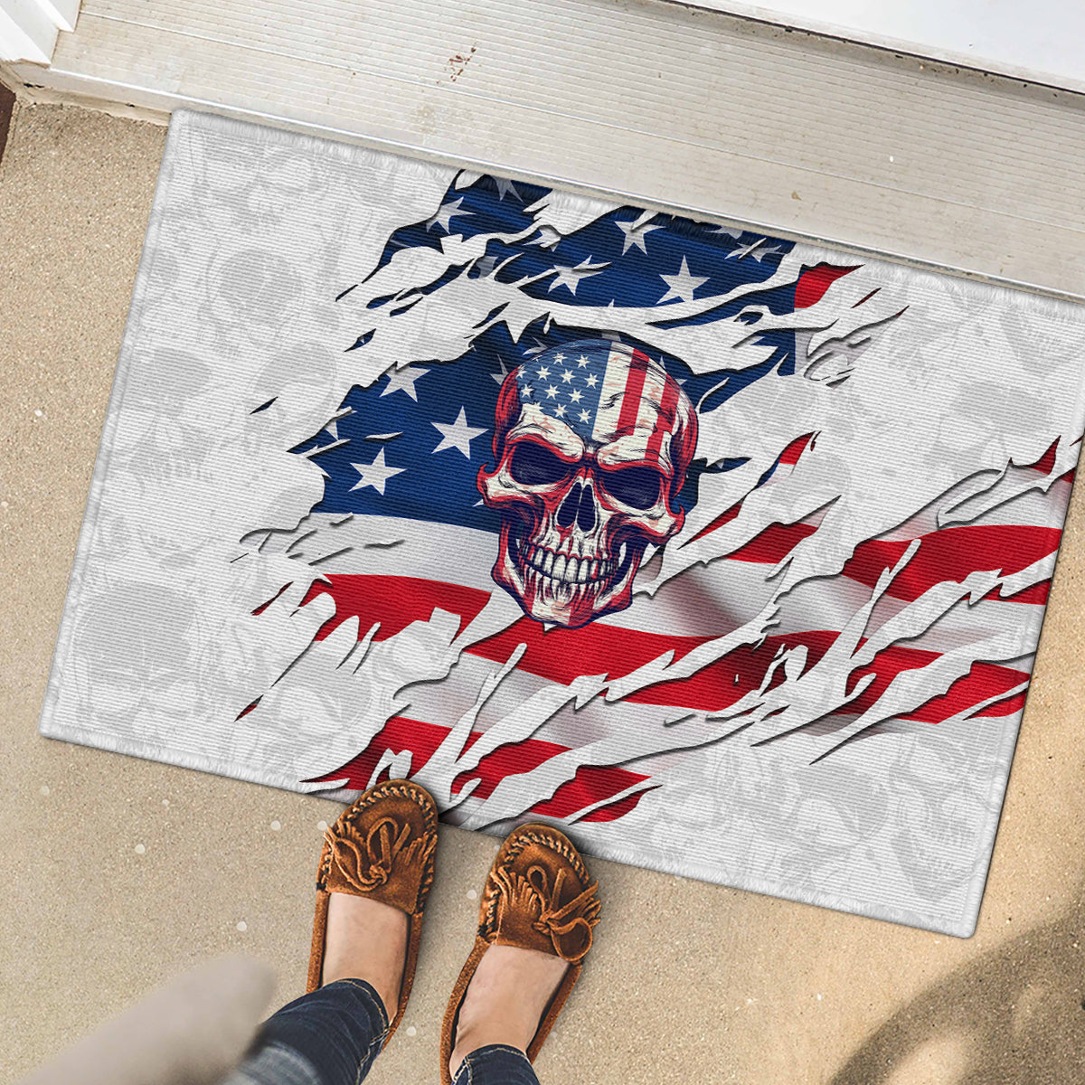 American Flag Skull Rubber Doormat - Wonder Print Shop