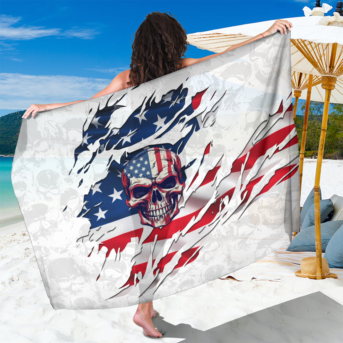 American Flag Skull Sarong - Wonder Print Shop