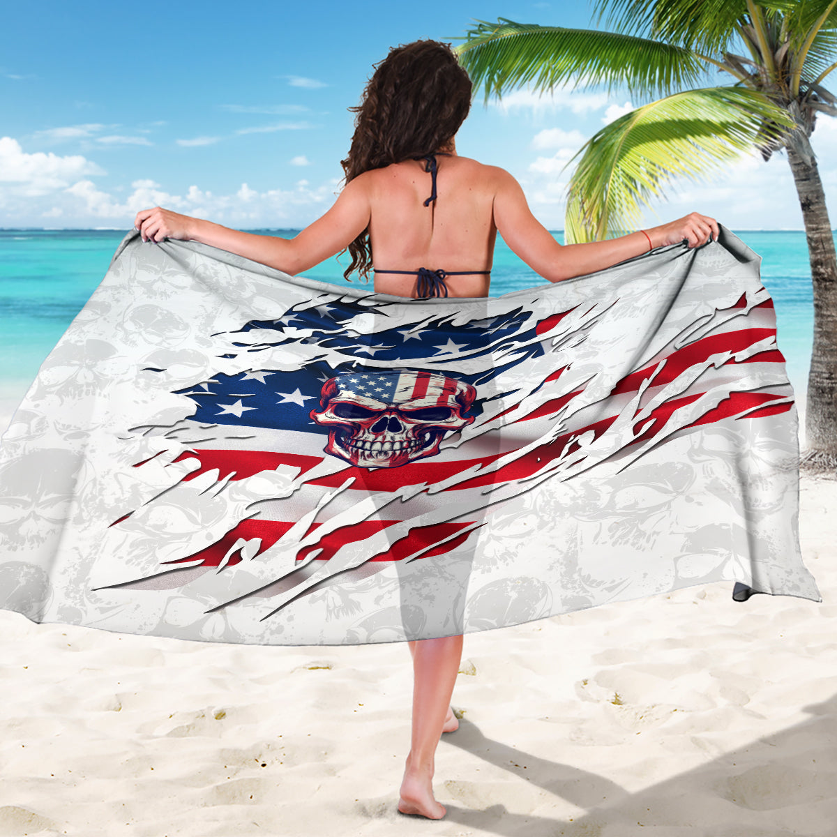 American Flag Skull Sarong - Wonder Print Shop