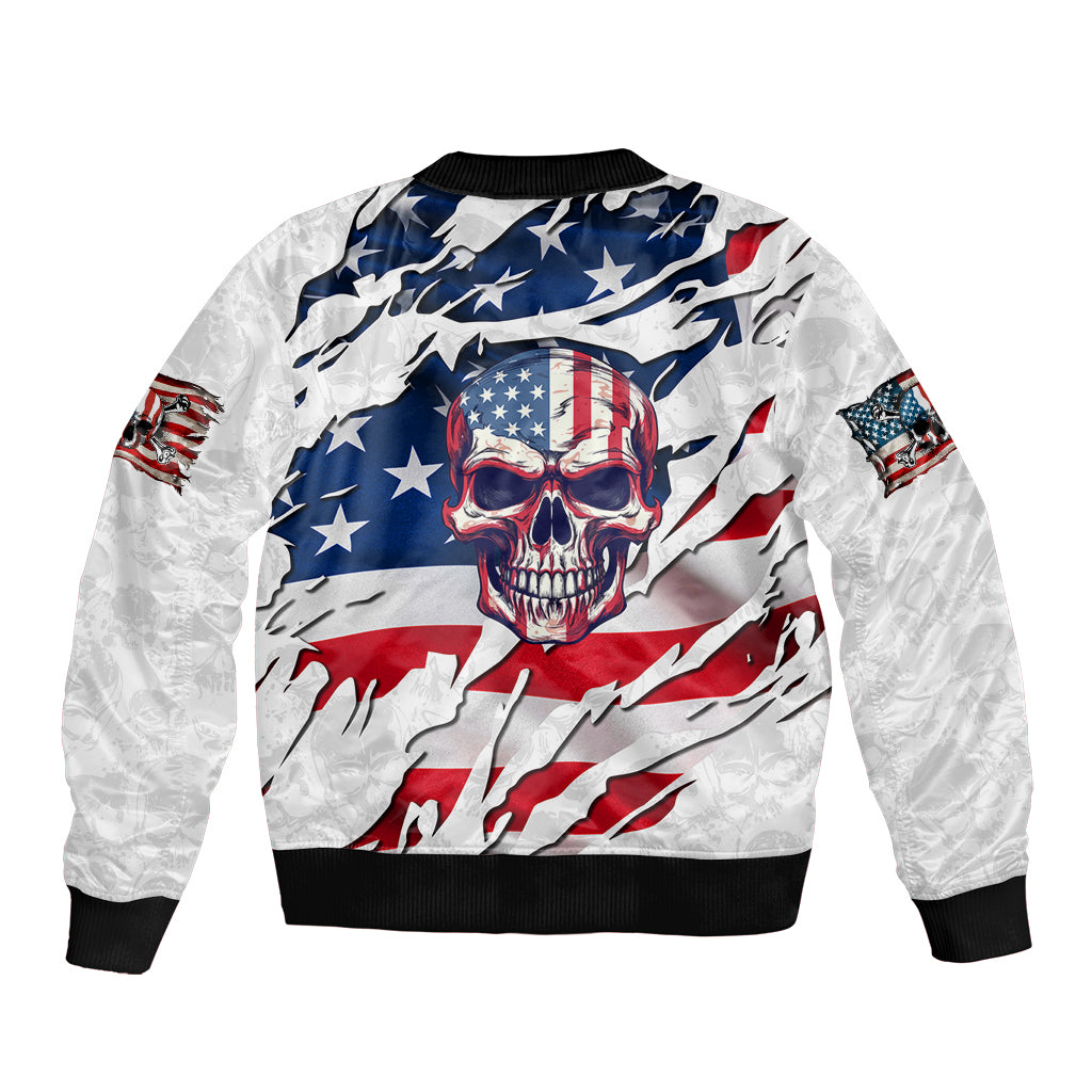 American Flag Skull Sleeve Zip Bomber Jacket - Wonder Print Shop