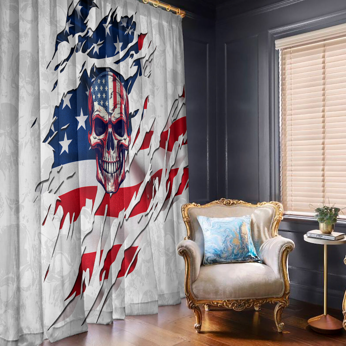 American Flag Skull Window Curtain - Wonder Print Shop