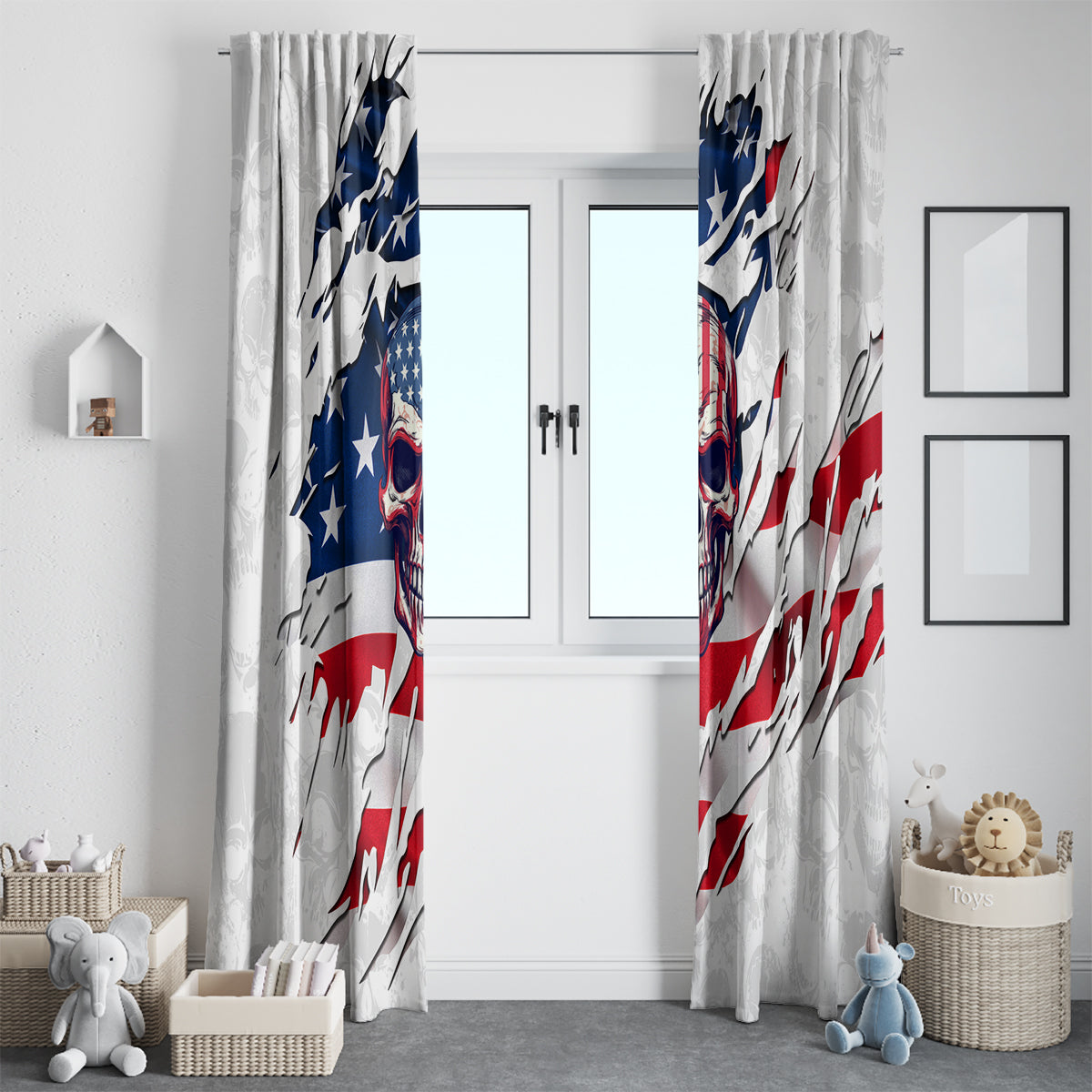 American Flag Skull Window Curtain - Wonder Print Shop