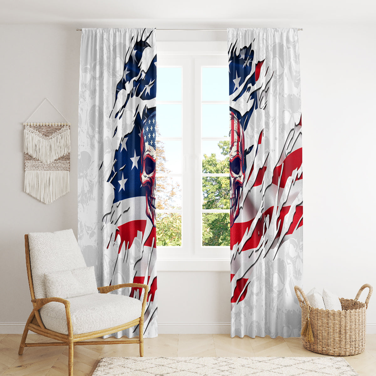 American Flag Skull Window Curtain - Wonder Print Shop