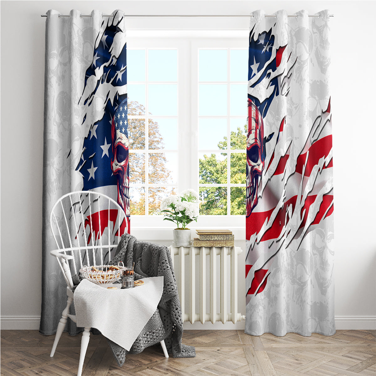 American Flag Skull Window Curtain - Wonder Print Shop