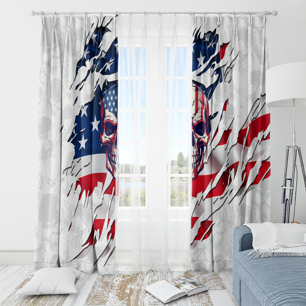 American Flag Skull Window Curtain - Wonder Print Shop