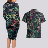 Skulls and Snakes Couples Matching Long Sleeve Bodycon Dress and Hawaiian Shirt - Wonder Print Shop