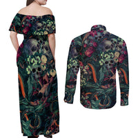 Skulls and Snakes Couples Matching Off Shoulder Maxi Dress and Long Sleeve Button Shirt - Wonder Print Shop