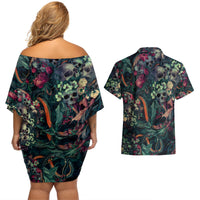 Skulls and Snakes Couples Matching Off Shoulder Short Dress and Hawaiian Shirt - Wonder Print Shop