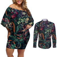 Skulls and Snakes Couples Matching Off Shoulder Short Dress and Long Sleeve Button Shirt - Wonder Print Shop