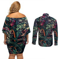 Skulls and Snakes Couples Matching Off Shoulder Short Dress and Long Sleeve Button Shirt - Wonder Print Shop
