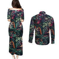 Skulls and Snakes Couples Matching Puletasi Dress and Long Sleeve Button Shirt - Wonder Print Shop
