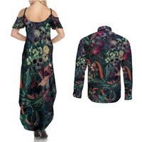 Skulls and Snakes Couples Matching Summer Maxi Dress and Long Sleeve Button Shirt - Wonder Print Shop