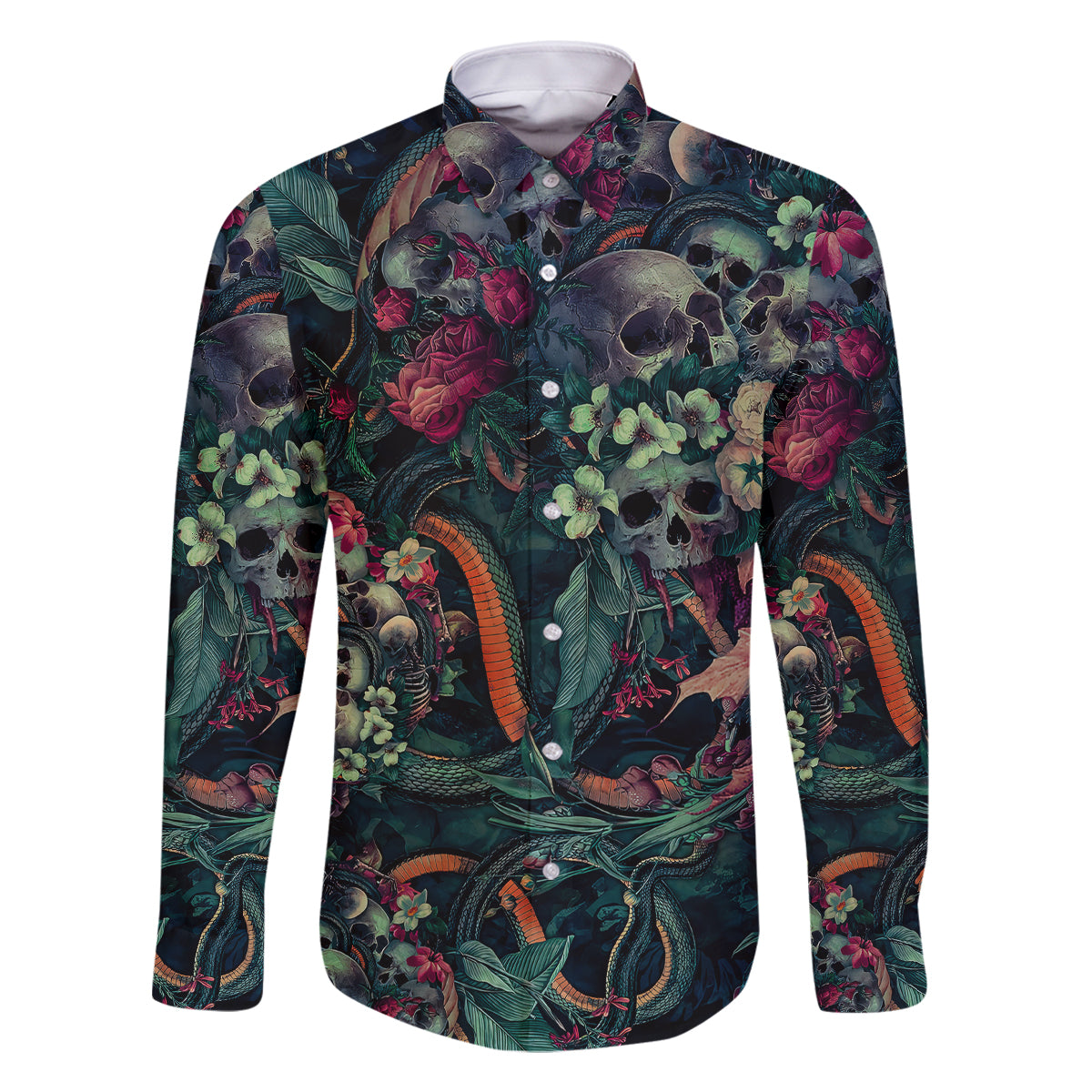 Skulls and Snakes Family Matching Long Sleeve Bodycon Dress and Hawaiian Shirt - Wonder Print Shop